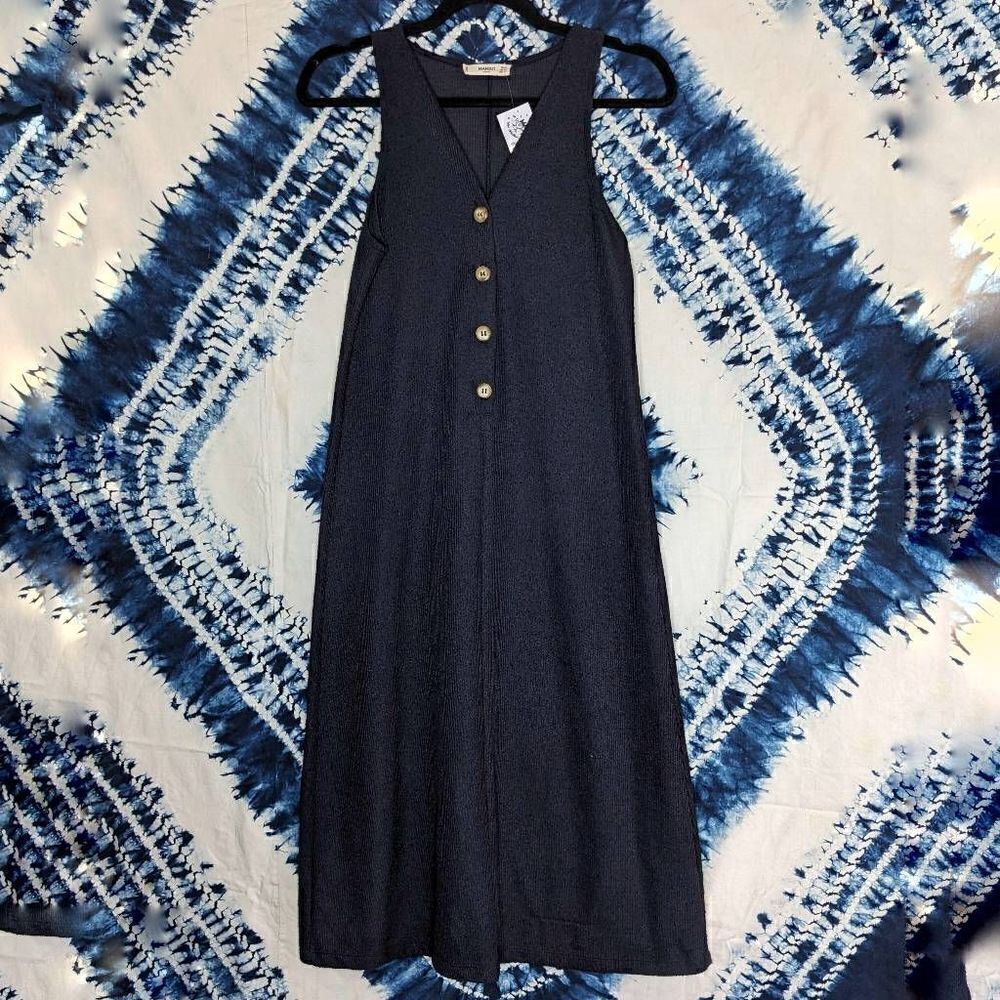 MANGO Women Navy Solid A-Line Dress XS